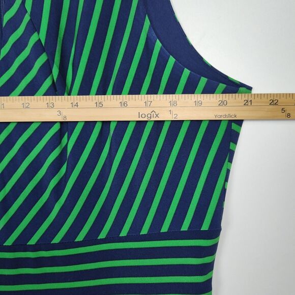 Liz Claiborne A-Line Sleeveless Dress Women's 18 Blue/Green Stripes Knee-Length - Picture 3 of 7